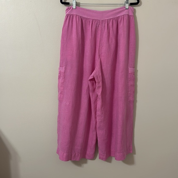 FLAX Designs Full Time Pant Linen Drawstring Pants Wide Leg Pink Sz Medium Beach - Picture 2 of 11